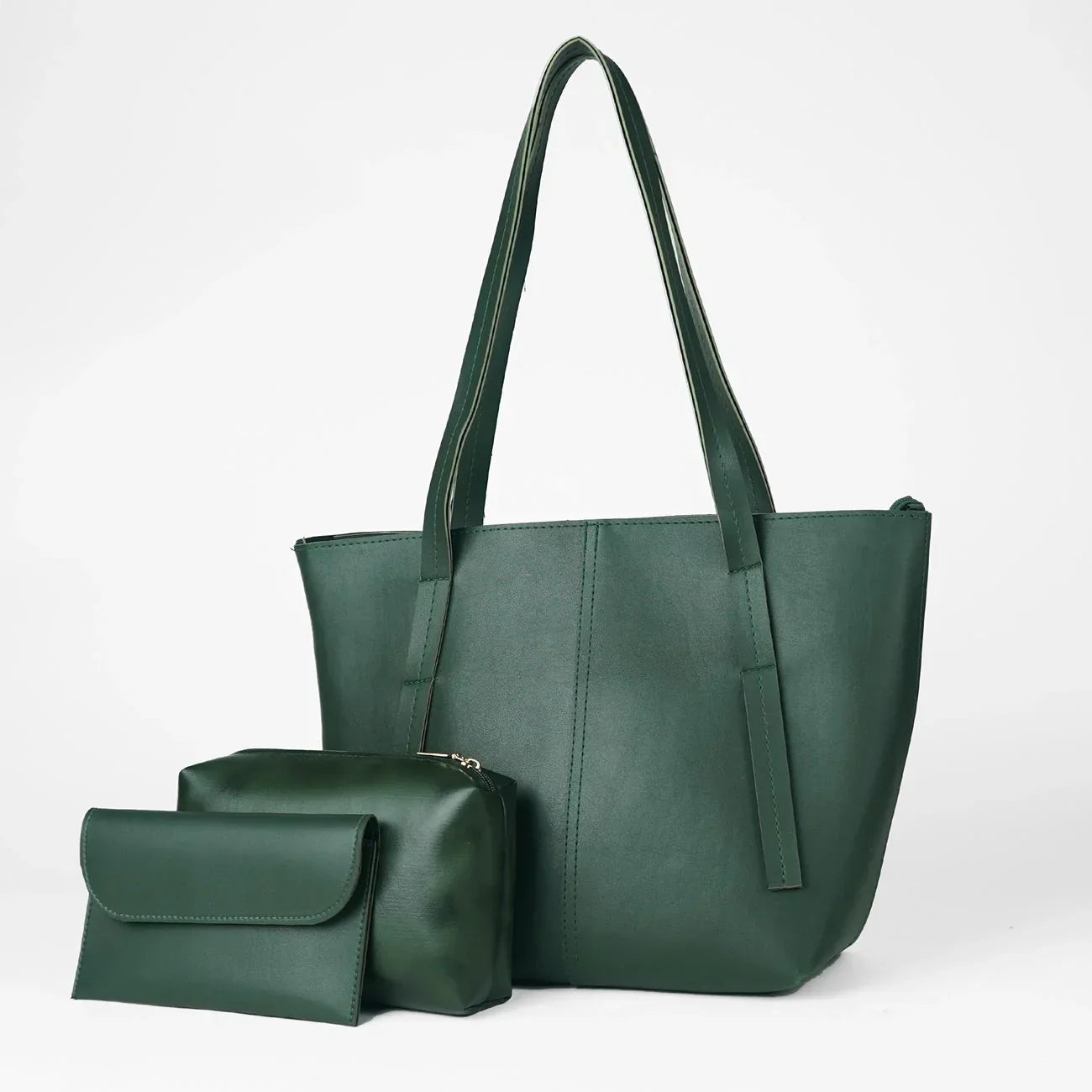 Grace Green Faux Leather Handbag Set – 3 Pieces with Shoulder Straps