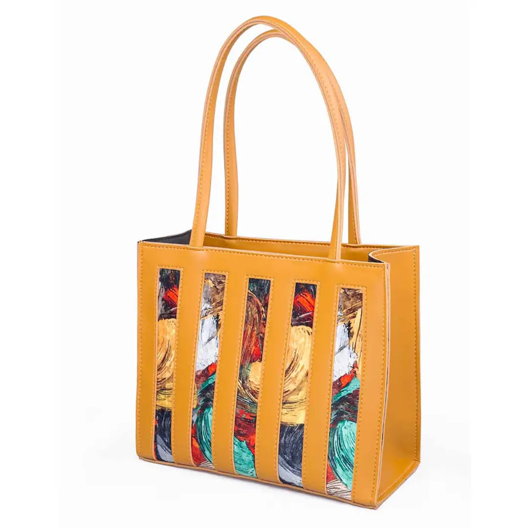 Emerald Mustard Faux Leather Handbag with Double Zip Closure