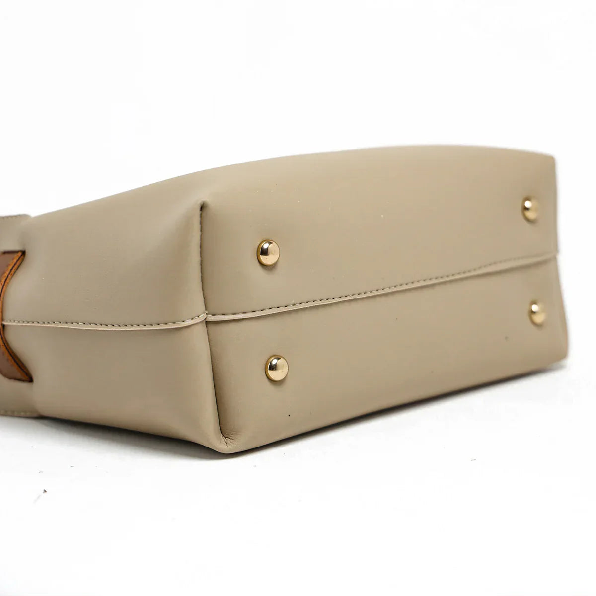 Sandy Beige Faux Leather Handbag Set – 3 Pieces with Adjustable Strap