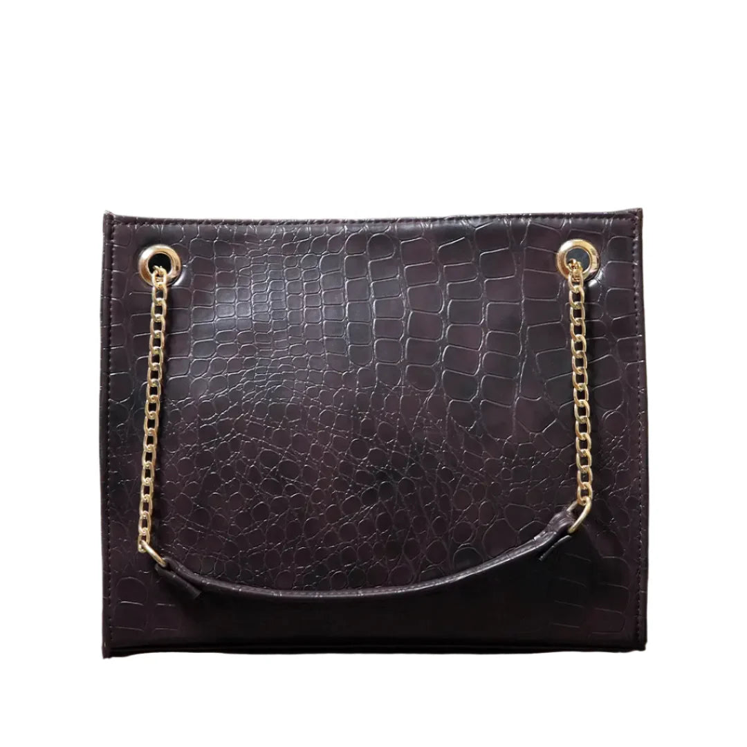Croc Brown Faux Leather Tote Bag