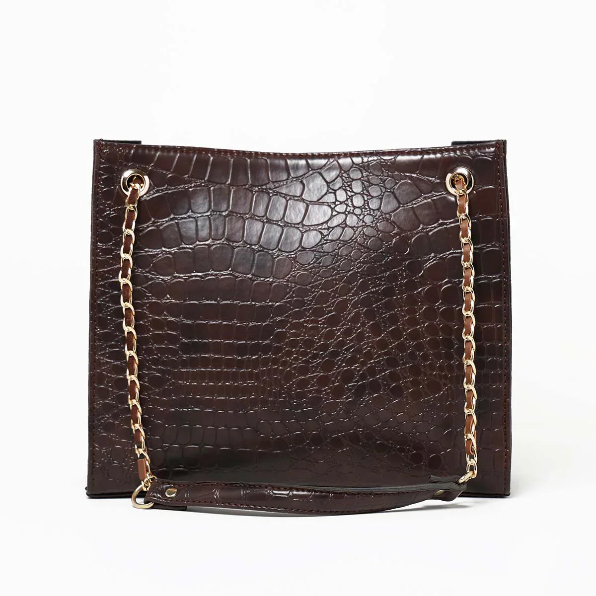 Croc Brown Faux Leather Tote Bag