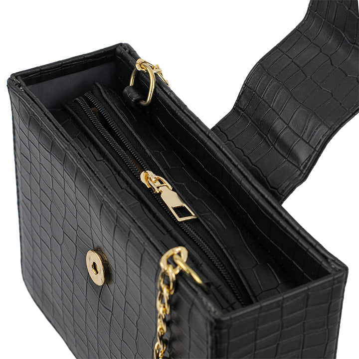 Modus Black Crossbody Bag with Full Zip Closure and Adjustable Strap