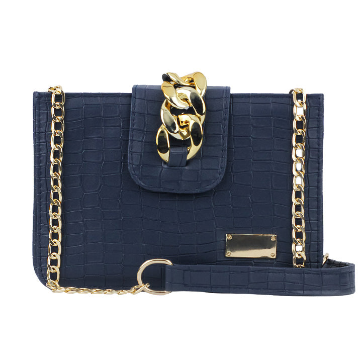 Modus Blue Crossbody Bag with Full Zip Closure and Adjustable Long Strap