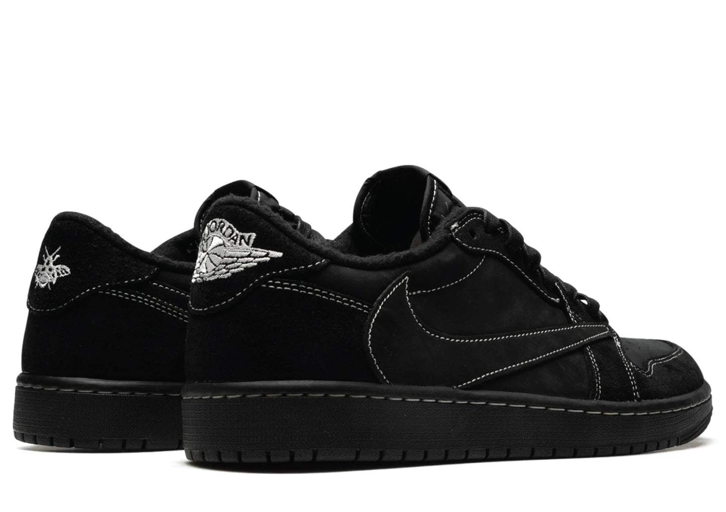 Black sneakers with brand logo on a white background
