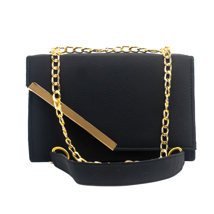 Luna Black Faux Leather Crossbody Bag