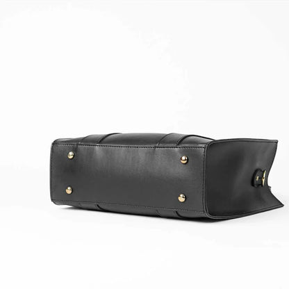 Frosty Black Faux Leather Handbag with Adjustable Strap