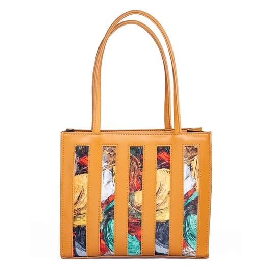 Emerald Mustard Faux Leather Handbag with Double Zip Closure