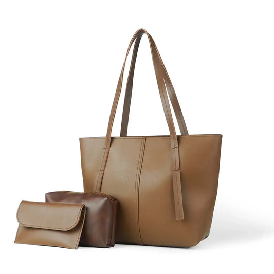 Grace Brown Faux Leather 3-Piece Bag Set – Handbag