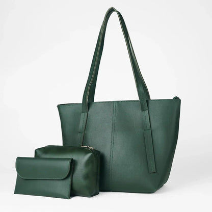 Grace Green Faux Leather Handbag Set – 3 Pieces with Shoulder Straps