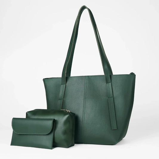 Grace Green Faux Leather Handbag Set – 3 Pieces with Shoulder Straps