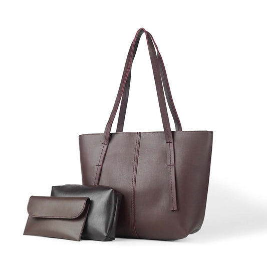 Grace Maroon Faux Leather 3-Piece Bag Set – Handbag