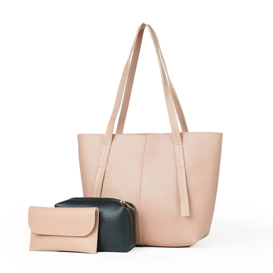 Grace Peach Faux Leather 3-Piece Bag Set – Handbag