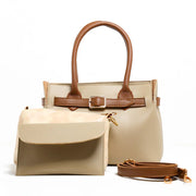 Sandy Beige Faux Leather Handbag Set 3 Pieces