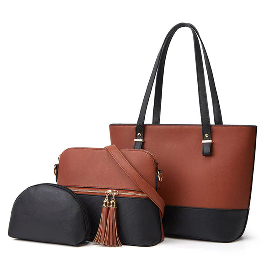 Crescent Brown/Black 3-Piece Faux Leather Bag Set – Handbag