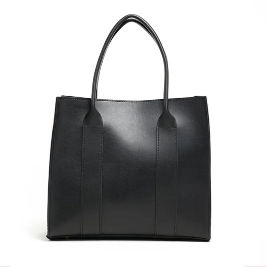 Frosty Black Faux Leather Handbag with Adjustable Strap