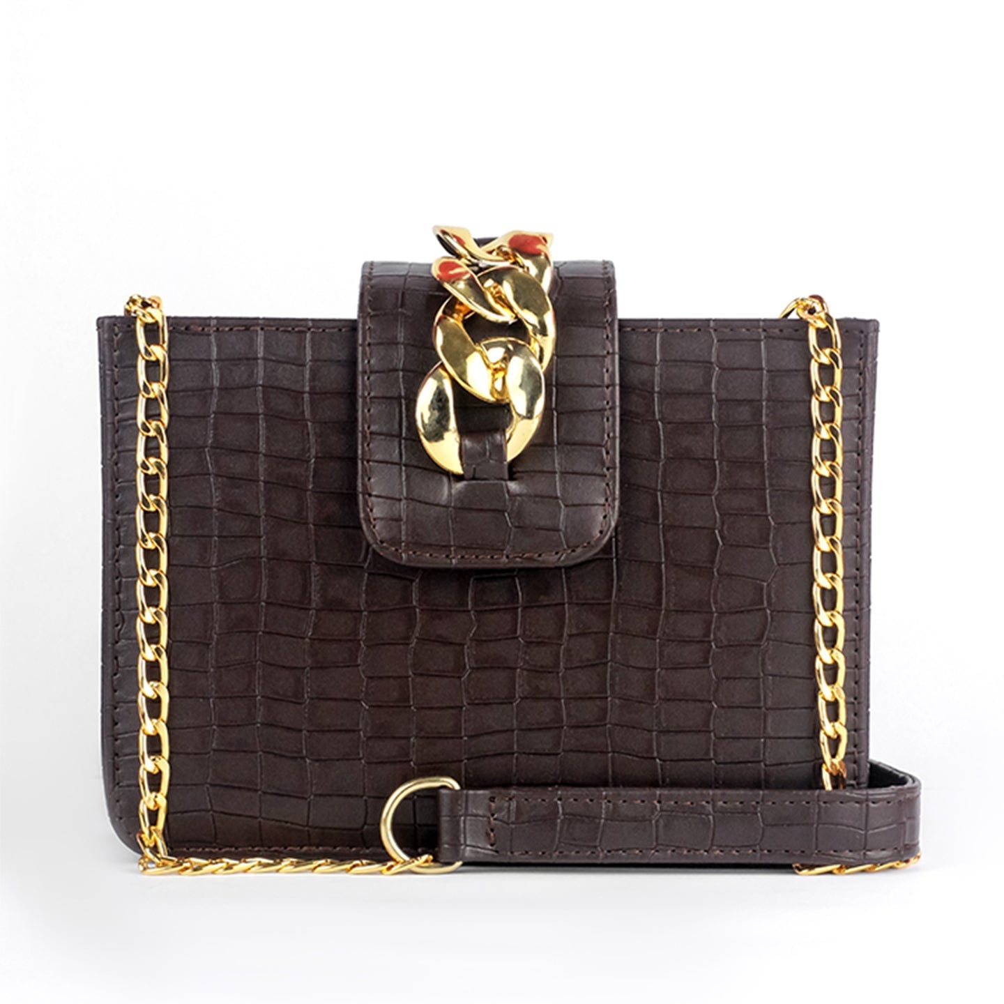 Modus Dark Brown Crossbody Bag with Full Zip Closure and Adjustable Strap