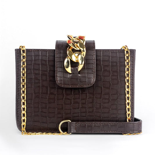 Modus Dark Brown Crossbody Bag with Full Zip Closure and Adjustable Strap