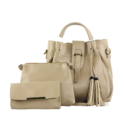 Luxe Tote Beige 3 Piece Handbag Set
