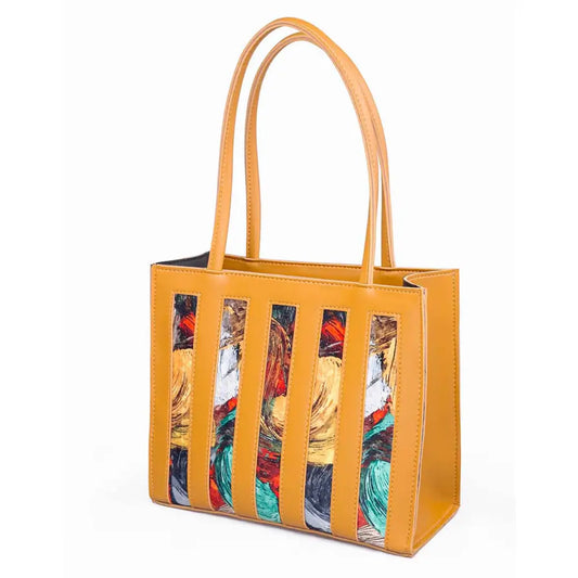 Emerald Mustard Faux Leather Handbag with Double Zip Closure