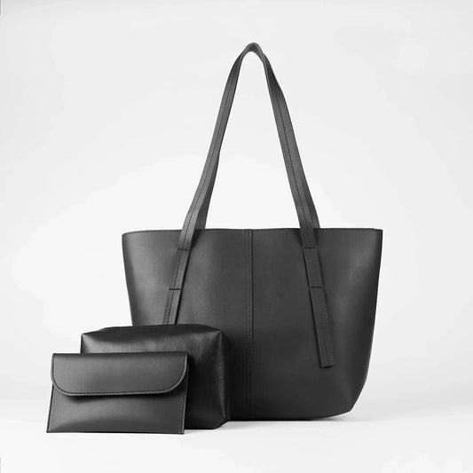 Grace Black Faux Leather 3-Piece Bag Set – Handbag