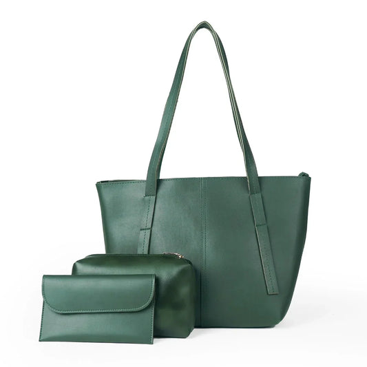 Grace Green Faux Leather Handbag Set – 3 Pieces with Shoulder Straps
