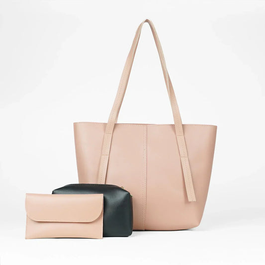 Grace Peach Faux Leather 3-Piece Bag Set – Handbag