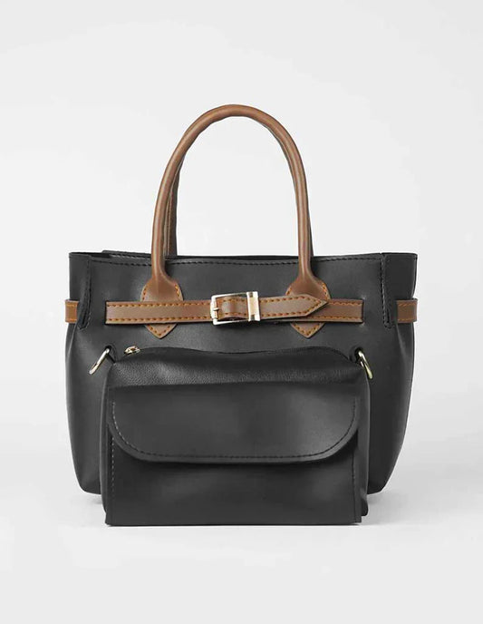 Sandy Black Faux Leather Handbag Set – 3 Pieces with Adjustable Strap