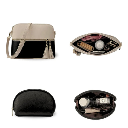 Crescent Beige/Black 3-Piece Faux Leather Bag Set – Handbag