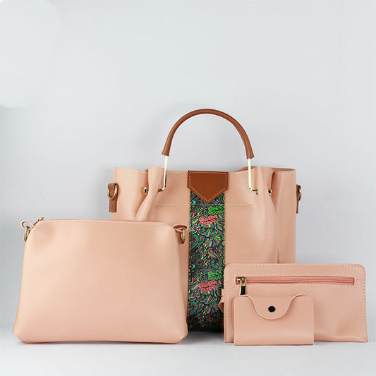 Espresso 4-Piece Pink Faux Leather Bag Set