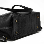 Croc Criss Black Faux Leather Tote Bag