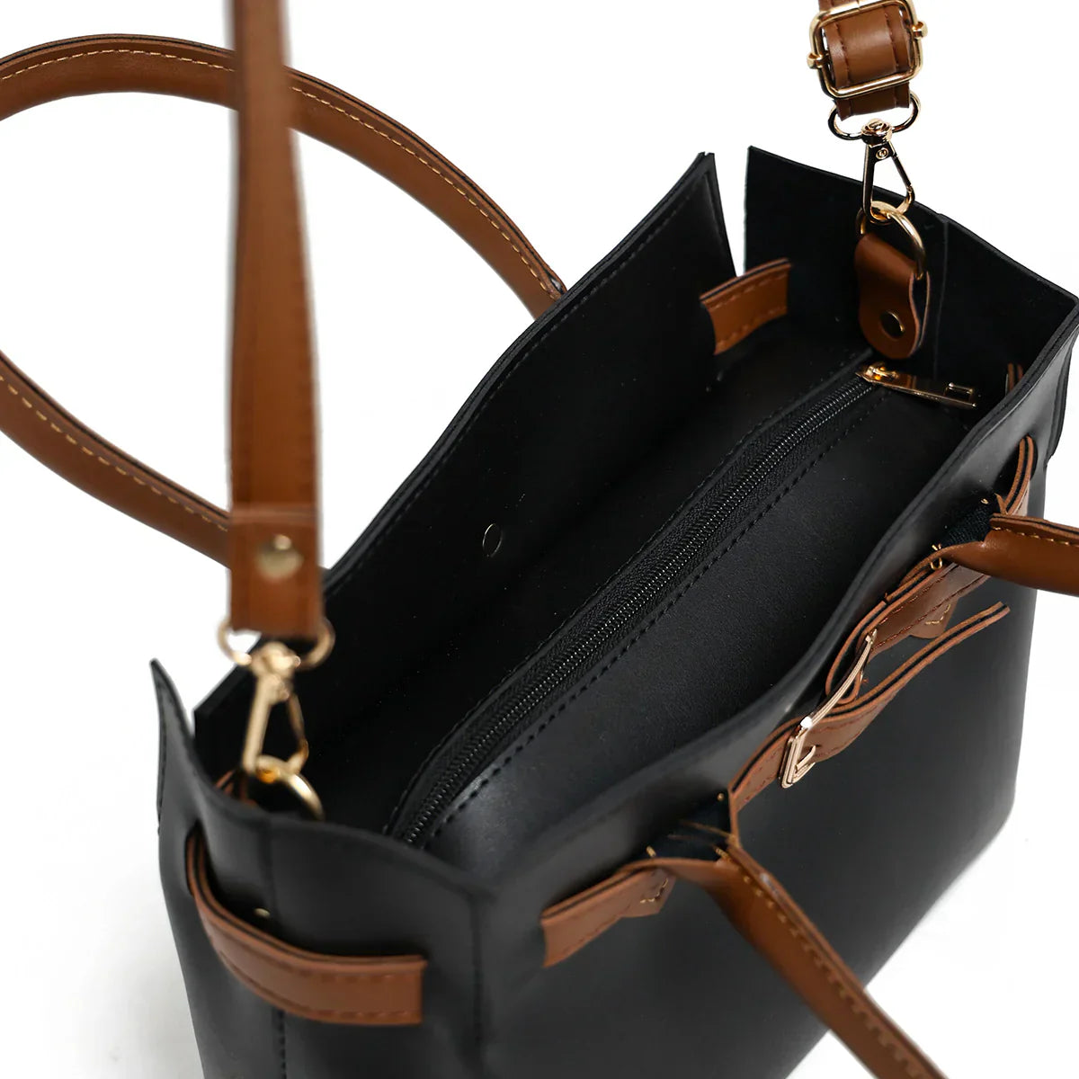 Sandy Black Faux Leather Handbag Set – 3 Pieces with Adjustable Strap