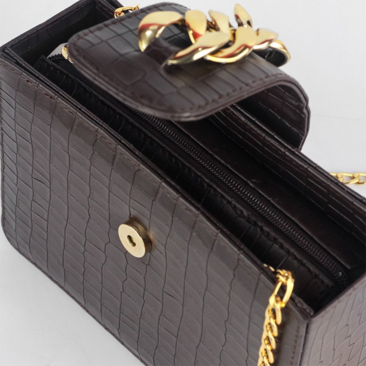Modus Dark Brown Crossbody Bag with Full Zip Closure and Adjustable Strap