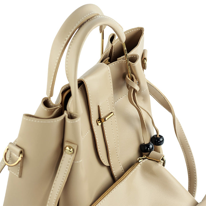 Luxe Tote Beige 3 Piece Handbag Set