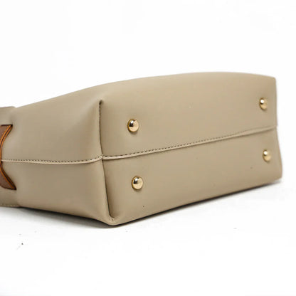 Sandy Beige Faux Leather Handbag Set – 3 Pieces with Adjustable Strap