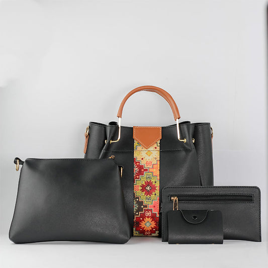 Espresso 4-Piece Black Faux Leather Handbag Set