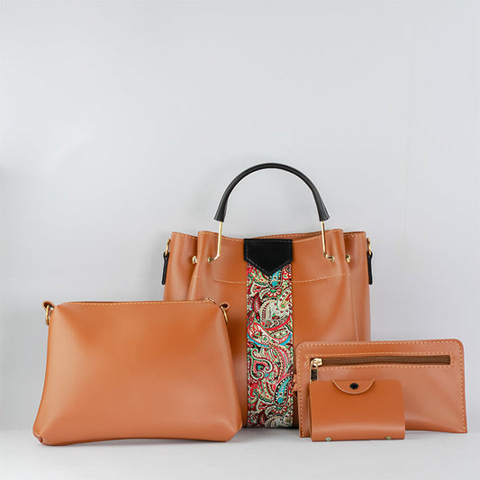 Espresso 4-Piece Brown Faux Leather Handbag Set