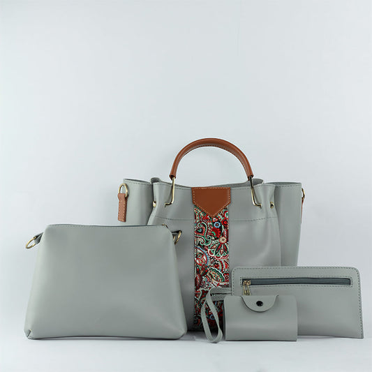 Espresso 4-Piece Grey Faux Leather Handbag Set