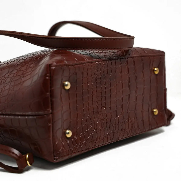 Croc Criss Maroon Faux Leather Tote Bag