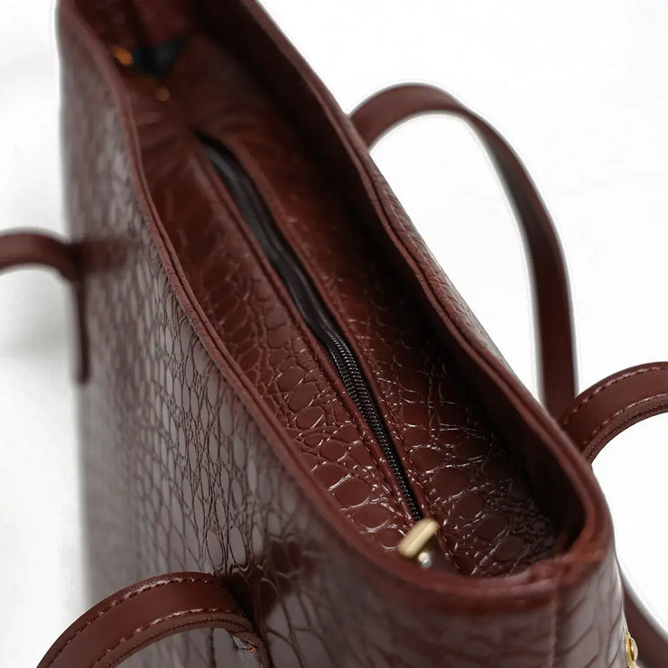 Croc Criss Maroon Faux Leather Tote Bag