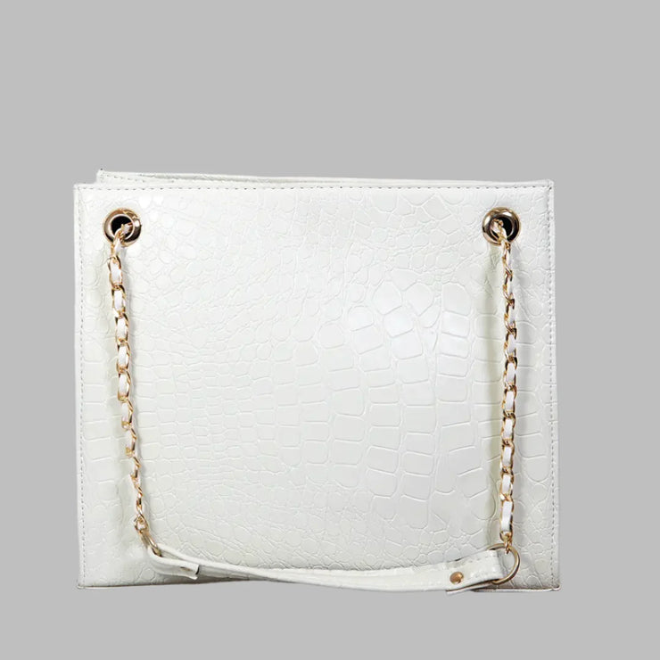 Croc White Faux Leather Tote Bag