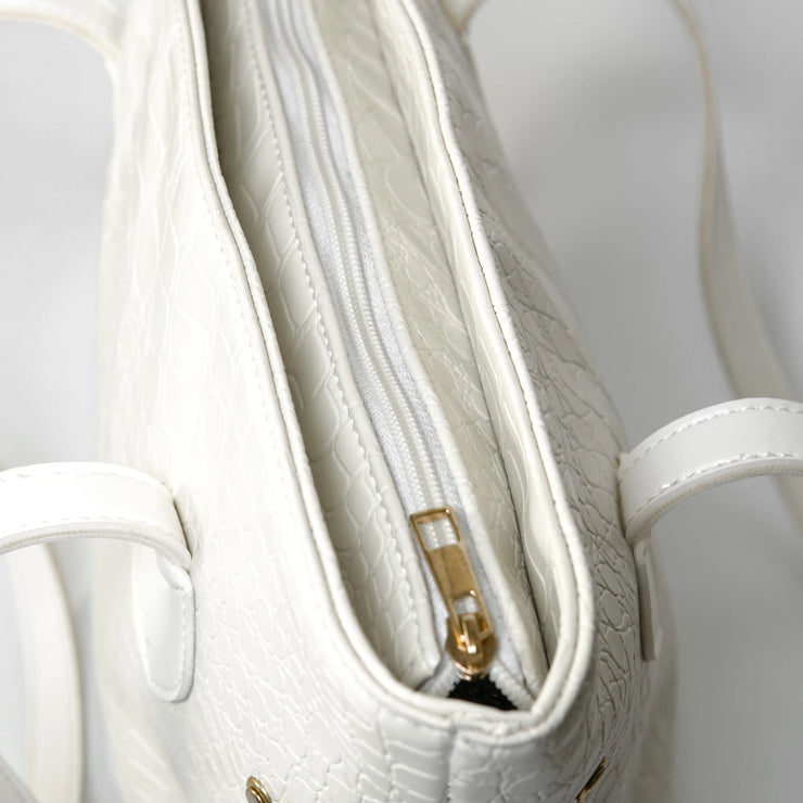 Croc Criss White Faux Leather Tote Bag