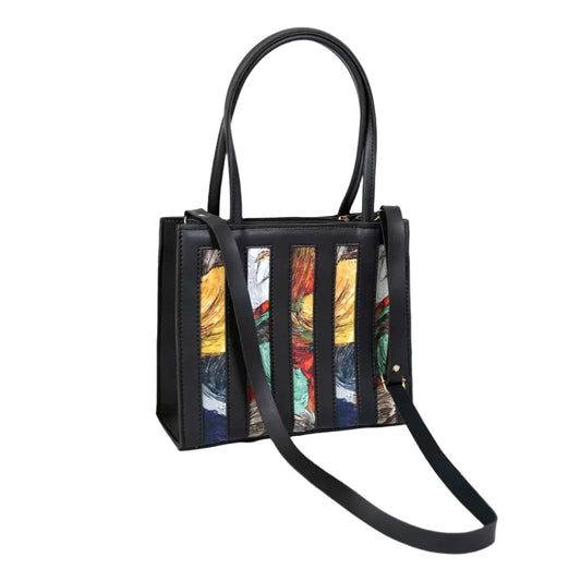 Emerland Black Handbag in Premium Faux Leather with Double Zip Closure