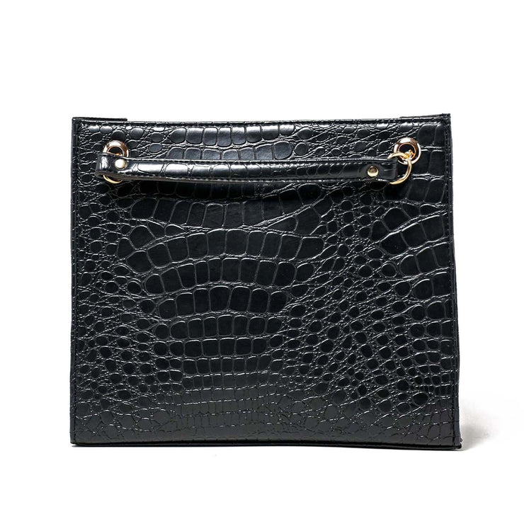 Croc Black Faux Leather Tote Bag