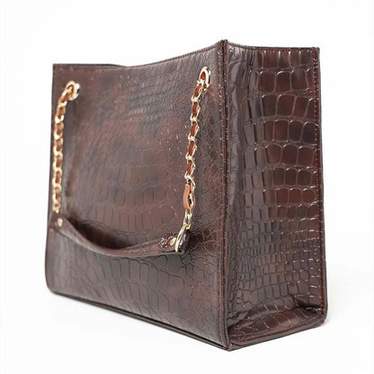 Croc Brown Faux Leather Tote Bag