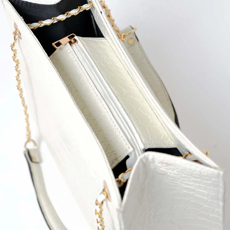 Croc White Faux Leather Tote Bag
