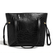 Croc Criss Black Faux Leather Tote Bag