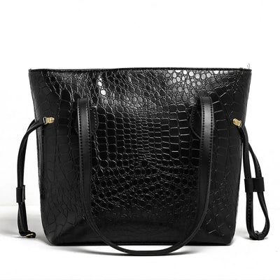 Croc Criss Black Faux Leather Tote Bag