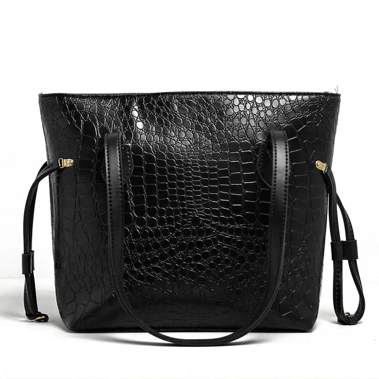 Croc Criss Black Faux Leather Tote Bag