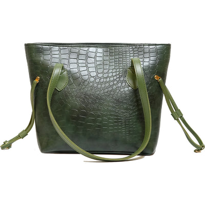Croc Criss Green Faux Leather Tote Bag