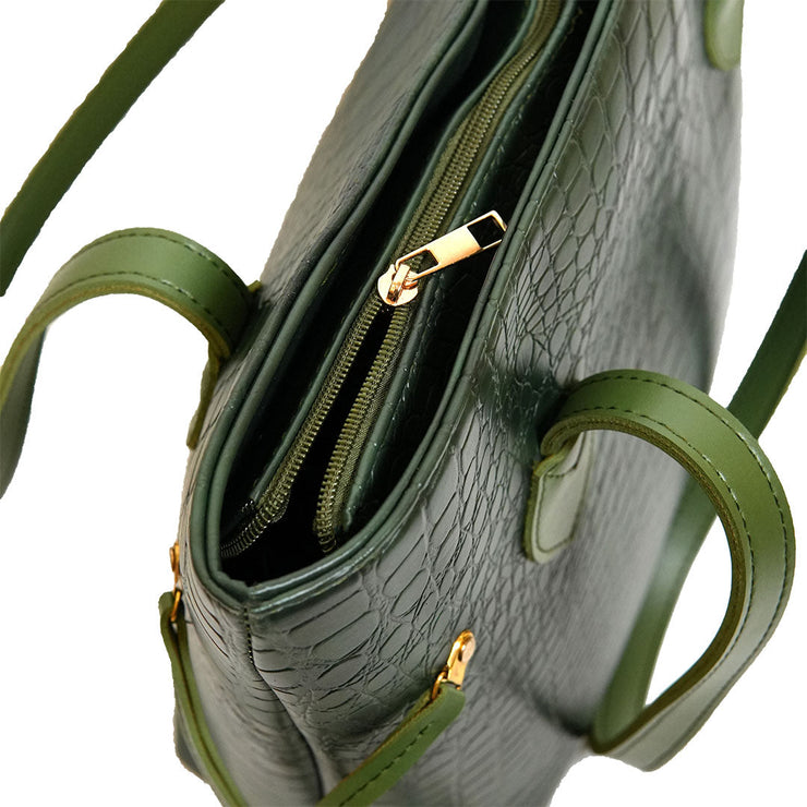 Croc Criss Green Faux Leather Tote Bag